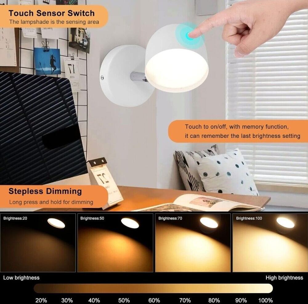 LED Wall Lights (2 Pack) Touch Control LED Wall Sconce, White